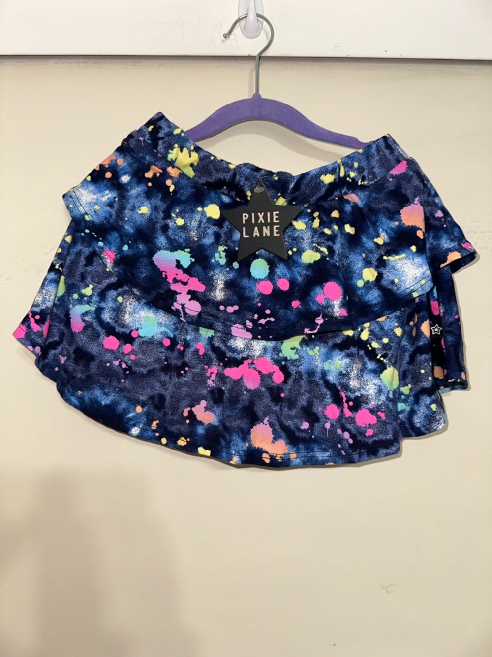 Pixie Lane NWT size 8 Neon Splatter Tiered Skort